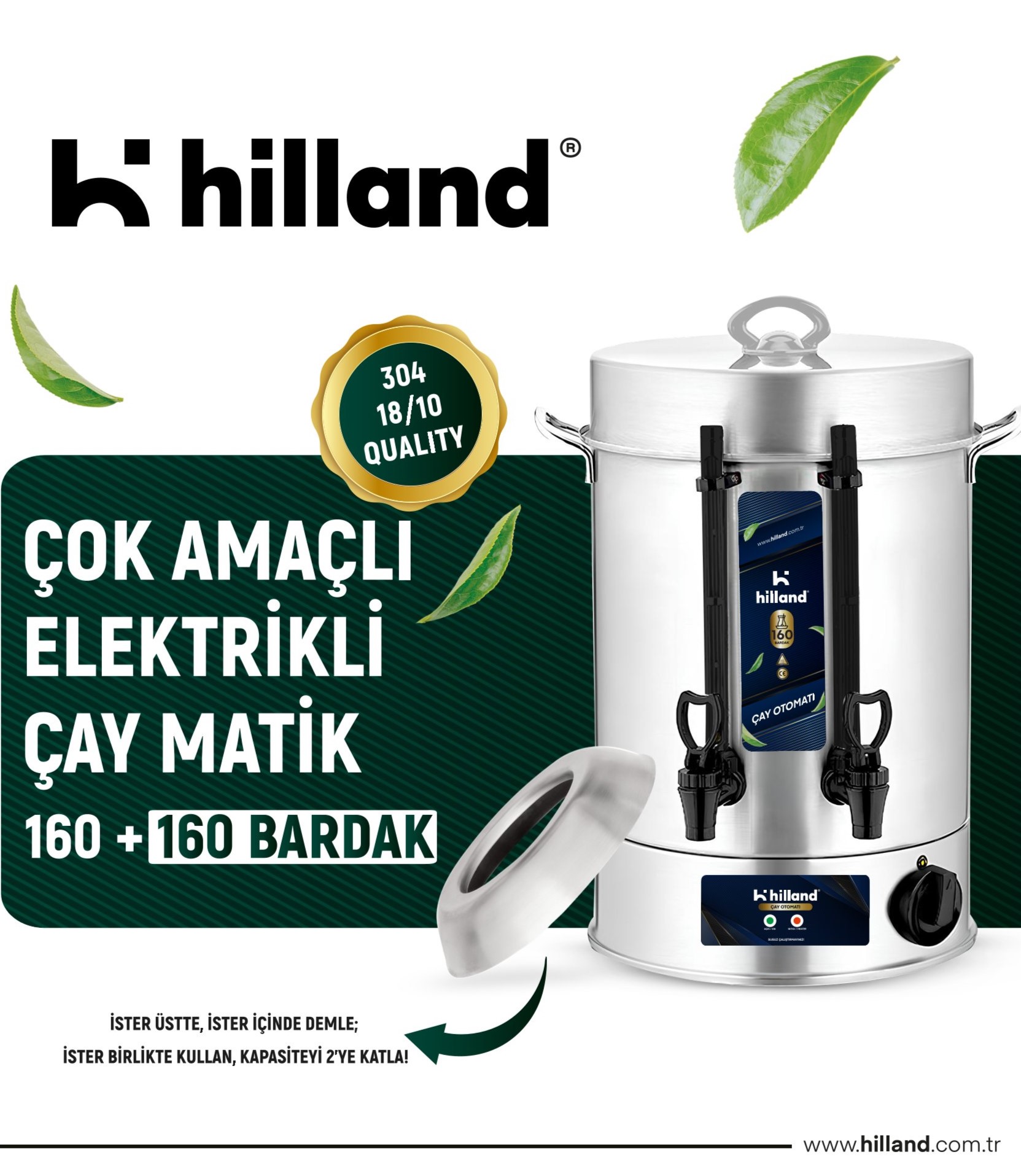 HİLLAND ÇAY MAKİNESİ 160+160  BARDAK 304 KALİTE
