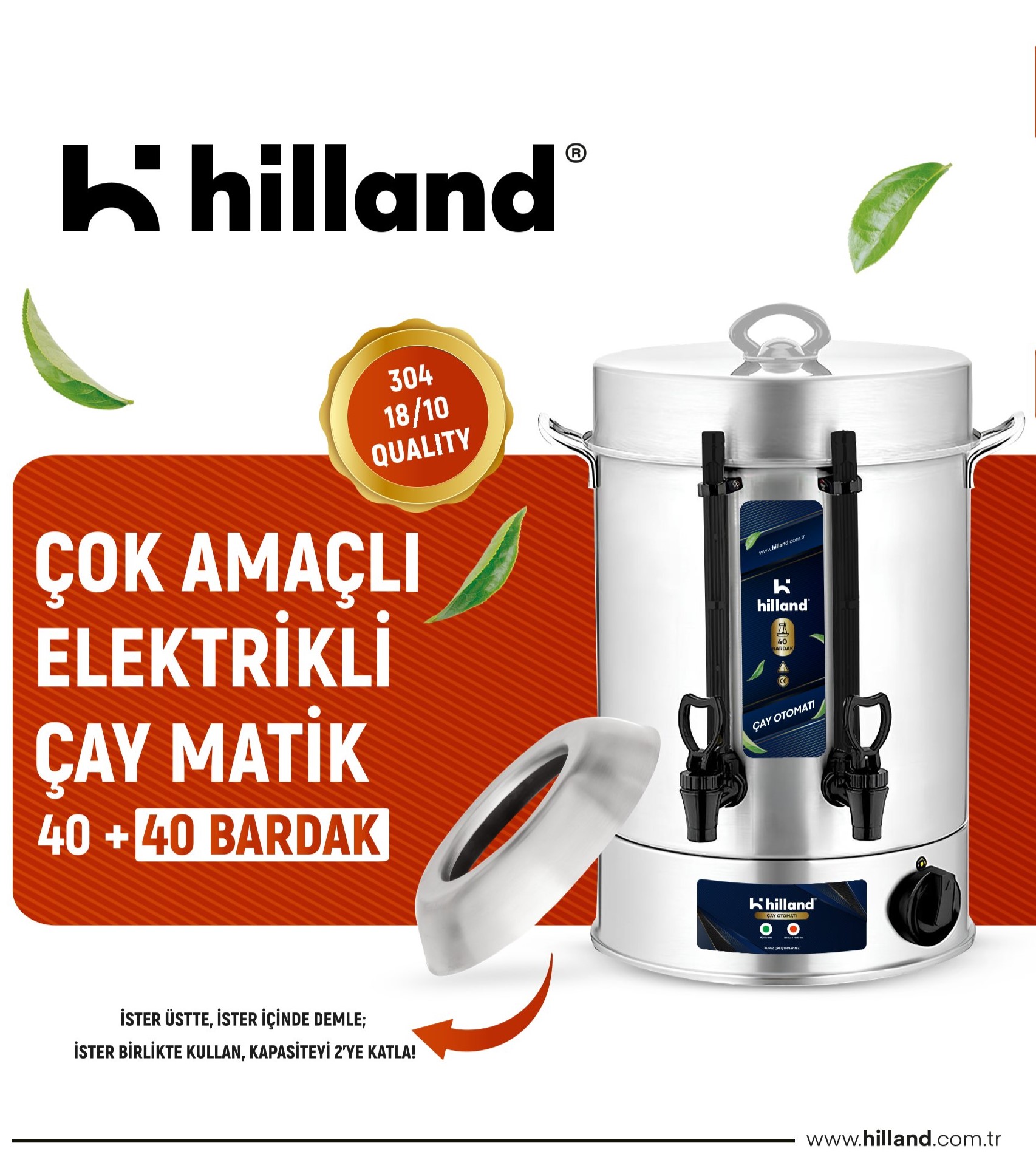 HİLLAND ÇAY MAKİNESİ 40+40 BARDAK 304 KALİTE