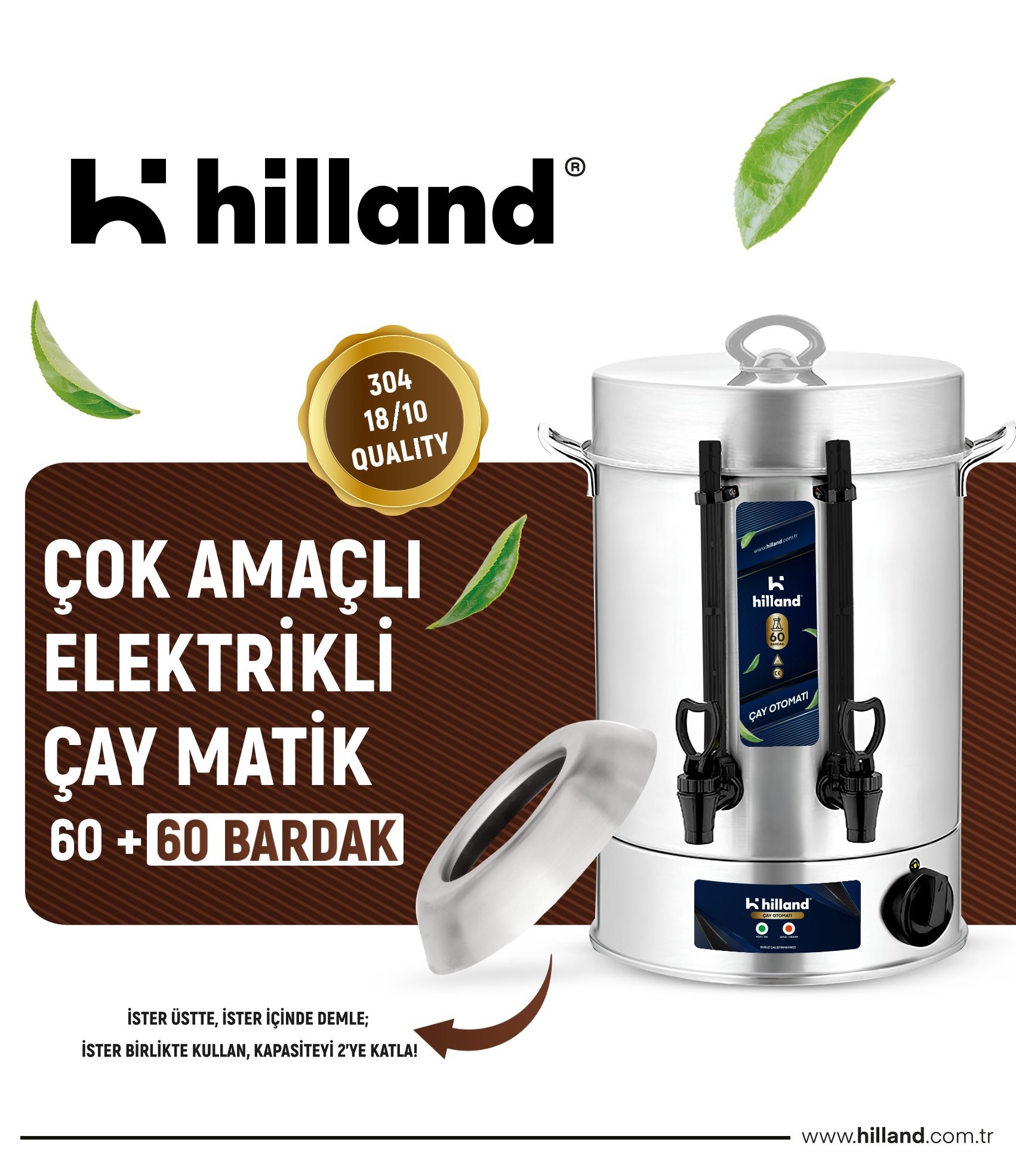 HİLLAND ÇAY MAKİNESİ 60+60  BARDAK 304 KALİTE